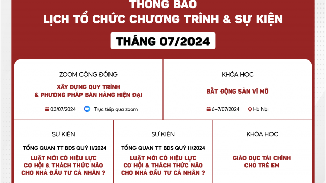 Lịch tổ chức chương trình và sự kiện tại Rich Nguyen Academy tháng 07/2024