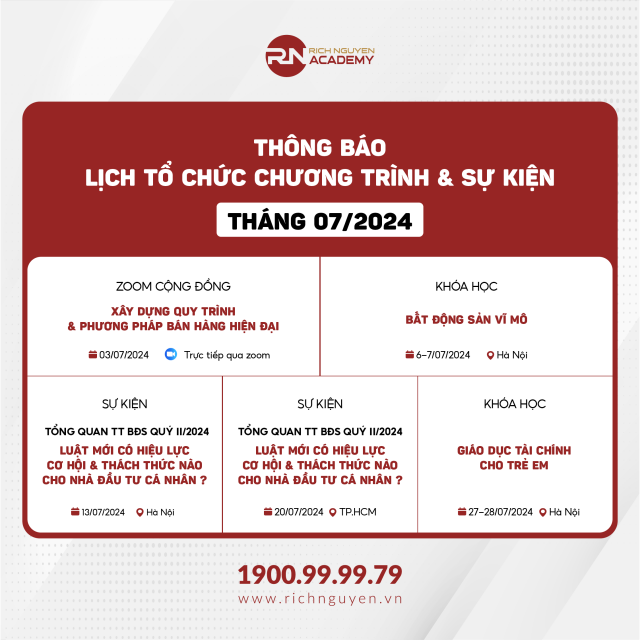 Lịch khóa học, sự kiện tháng 7