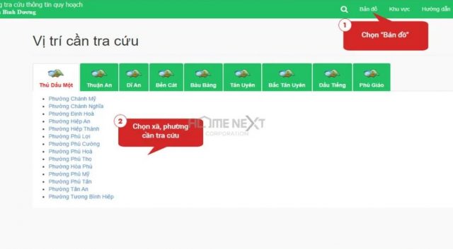 chọn “Bản đồ” rồi lựa chọn xã, phường, thị trấn cần tra cứu