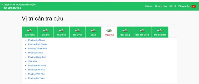 Giao diện trang chủ của Cổng tra cứu thông tin quy hoạch tỉnh Bình Dương