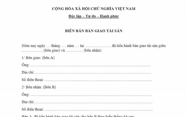 Các mẫu biên bản bàn giao nhà khi mua bán, xây mới, cho thuê mới nhất 2025