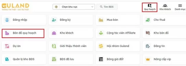 Nhấn chọn “Quy hoạch” hoặc “Bản đồ quy hoạch”