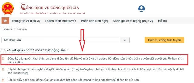 Bước 4: Chọn thủ tục đăng ký khai thác dữ liệu