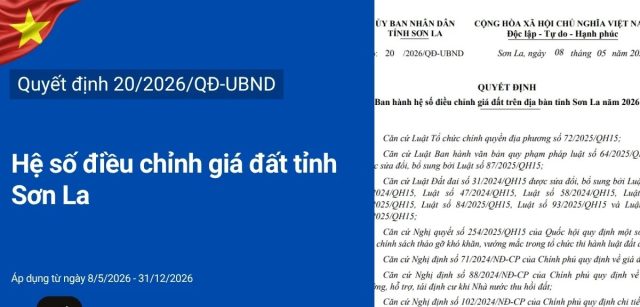 hệ số điều chỉnh giá đất tỉnh Sơn La có K = 1
